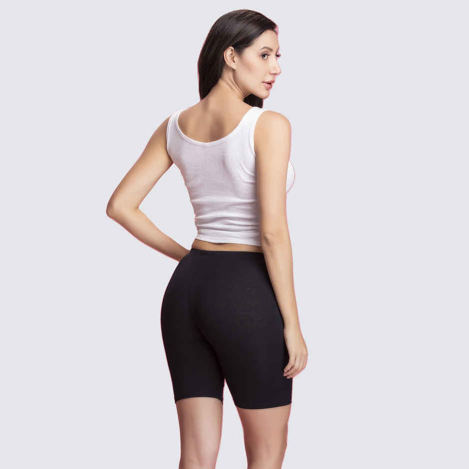 Clovia Cotton Mid Waist Cycling Shorts With Inner Elastic | Black | XL