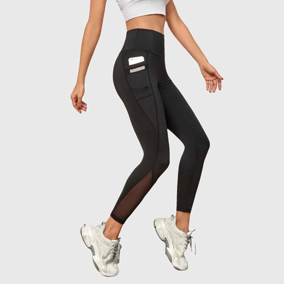 Blinkin Women's Gym Pants & Tights - Black | Stretchable | With Mesh Insert & Side Pockets | XL