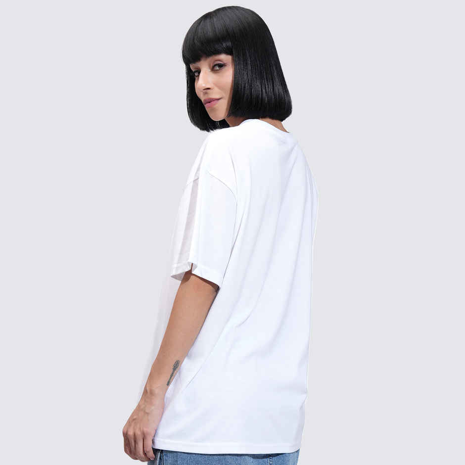 Tokyo Talkies Women's Graphic Printed Slim Fit T-Shirt | White - M