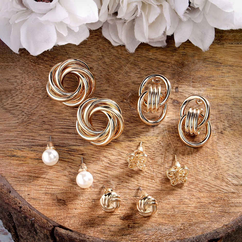 Scintillare By Sukkhi Daily Wear Stylish Gold Plated Studs Butterfly Geometric Combo Earrings