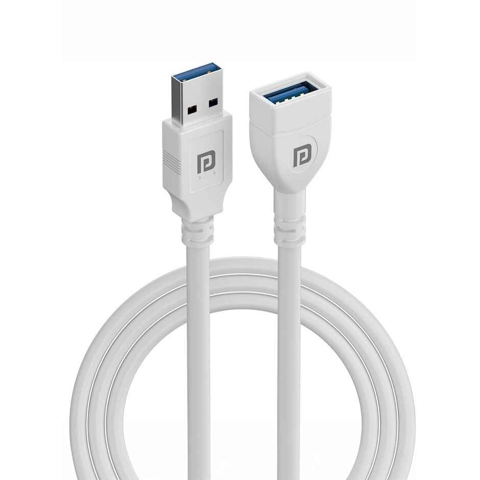 Portronics Uniconnect 3M USB Extension Cable | Durable PVC | Fast Data & Charging | White