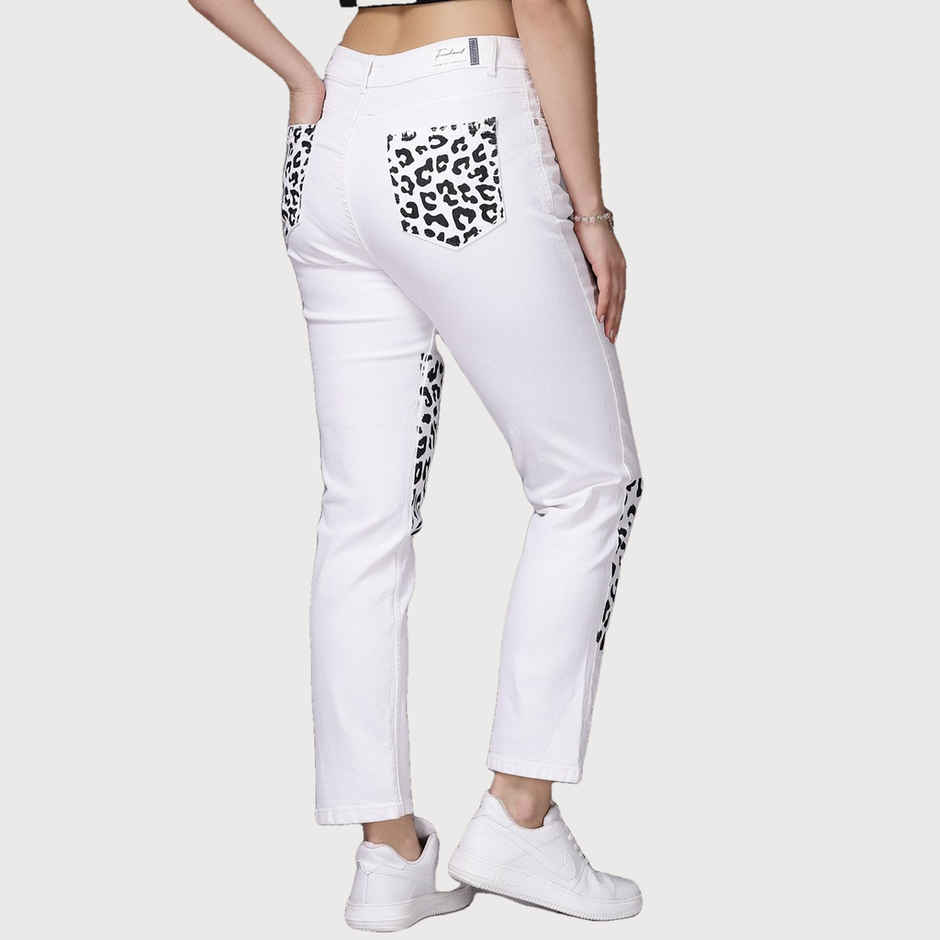 Freehand Women's Printed Straight Fit Denim Jeans | White - 30