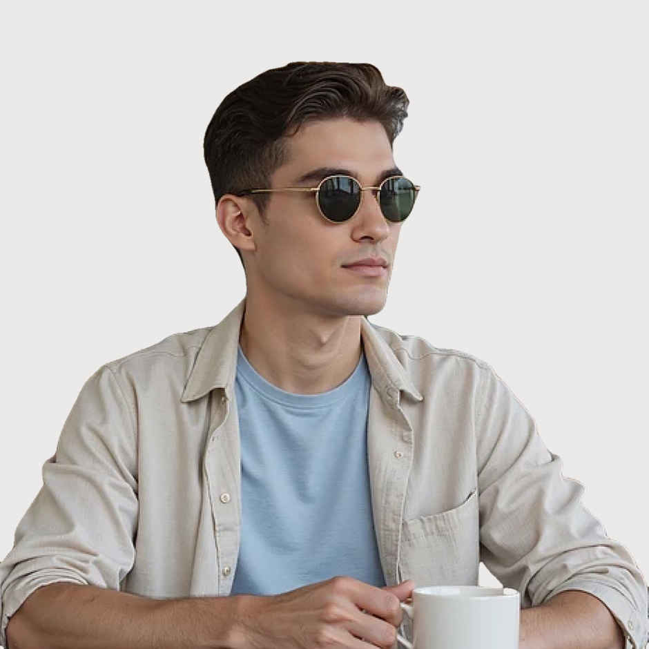 Vincent Chase By Lenskart Unisex Solid Metal Round Sunglasses | Gold - M