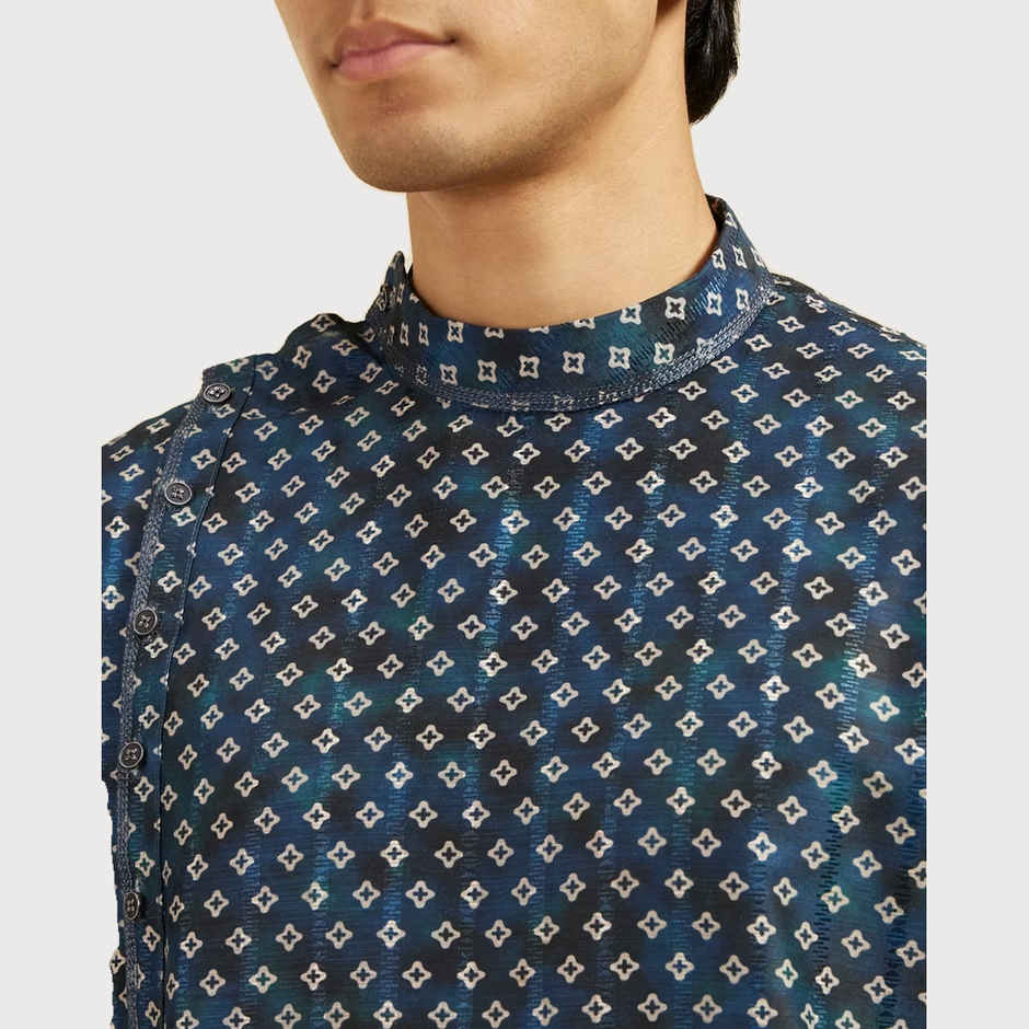 Diwas By Manyavar Blue Art Silk Printed Kurta Set | XXL