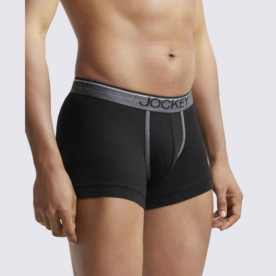 Jockey 8015 Men's Super Combed Cotton Rib Underwear Solid Trunk|Ultrasoft Waistband|PO2 | Black-S