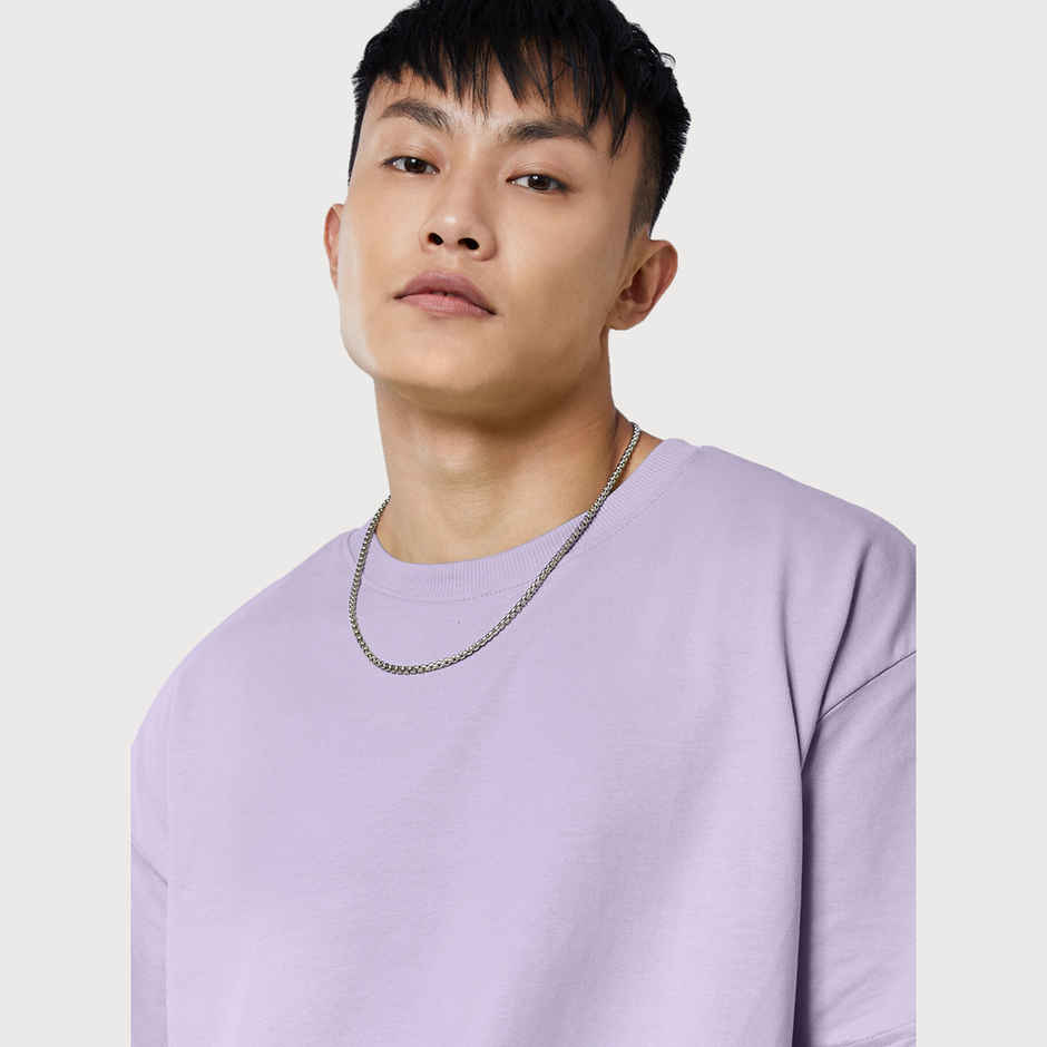 The Souled Store Men's Solids Oversized T-shirt | Lavender - M