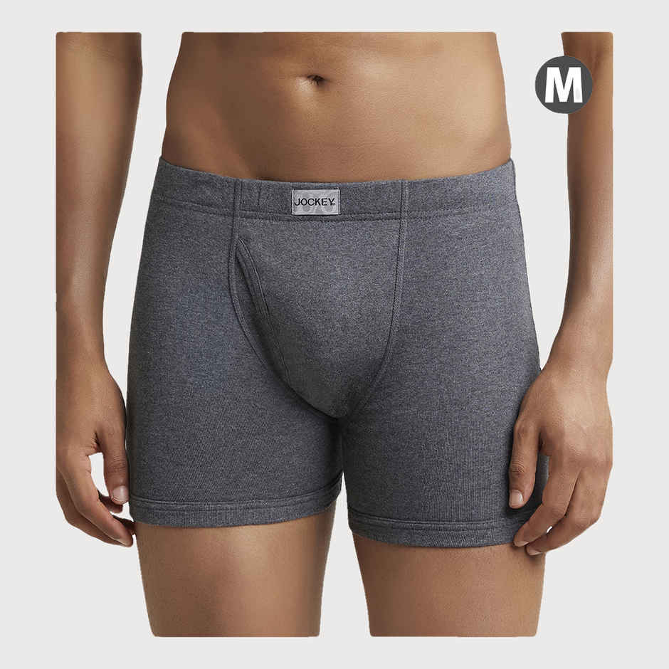 Jockey 8008 Men's Super Combed Cotton Rib Underwear Solid Boxer Brief|Concealed Waistband | Grey-M