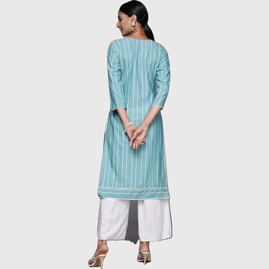Libas Women Blue Cotton Embroidered Yoke Straight Kurta - 23637Os