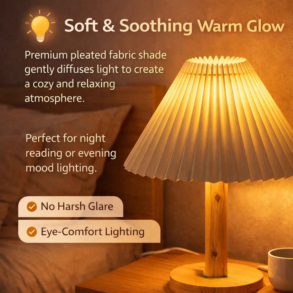 Desidiya DIY Pleated Shade Wooden Table Lamp Home Decor | Lamp for Living Room Warm White