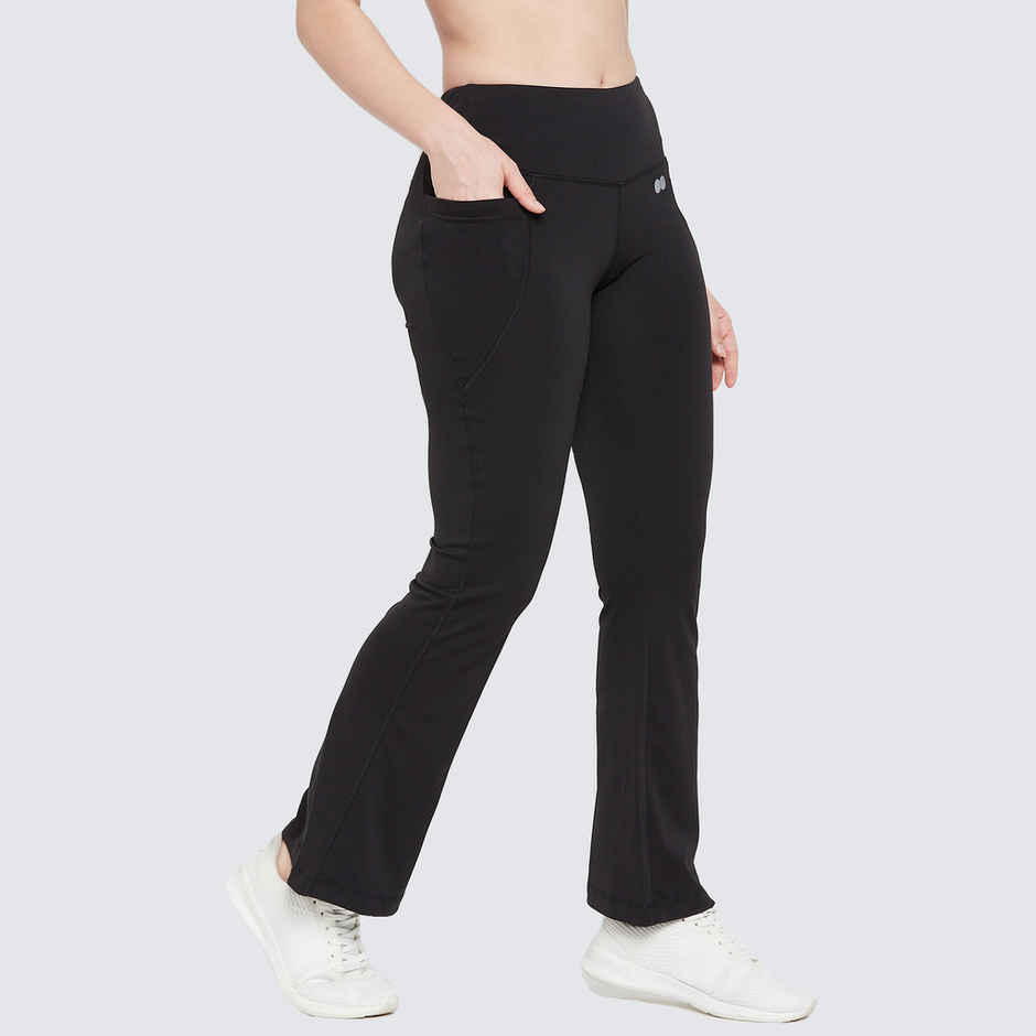 Clovia Women's Flared Yoga Pants - Black | High Waist | With Side Pockets | S