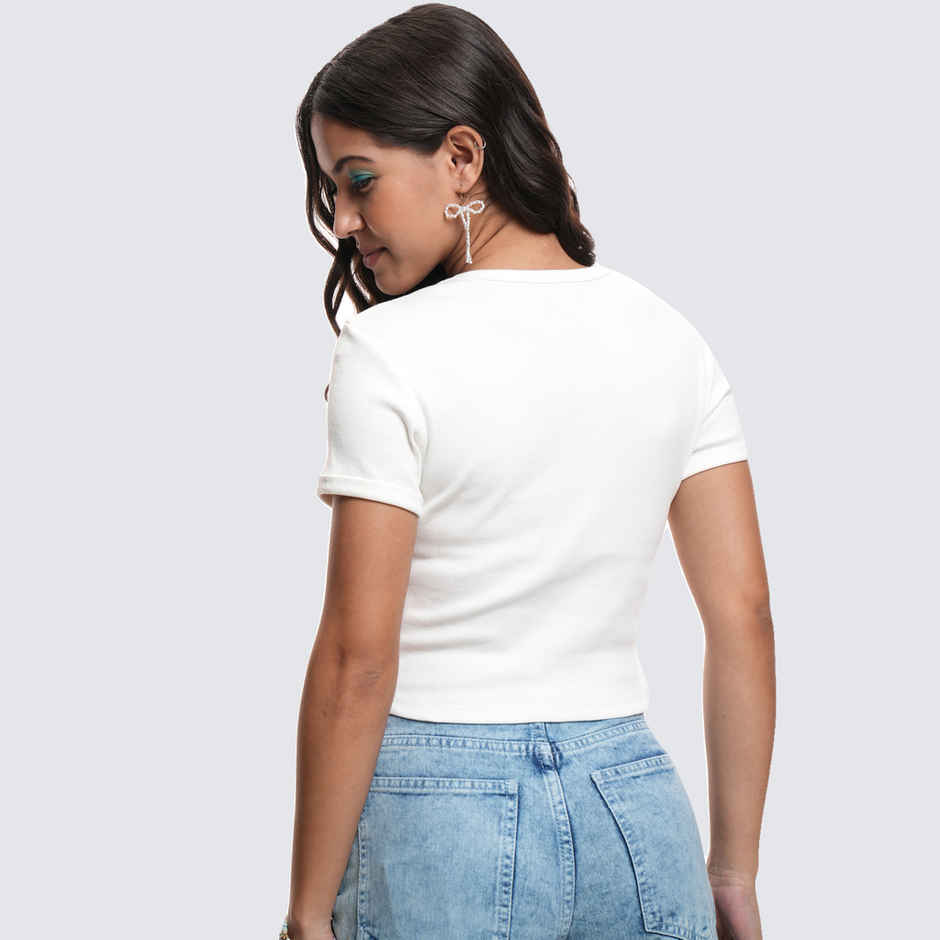 Tokyo Talkies Disney Women's Mickey & Friends Printed Crop T-shirt | White - M