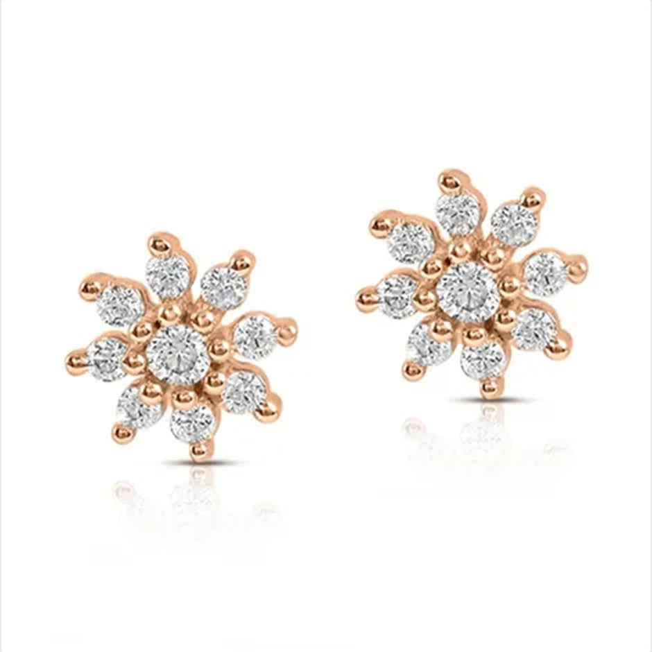 Zavya Floral CZ Rose Gold Plated 925 Sterling Silver Stud
