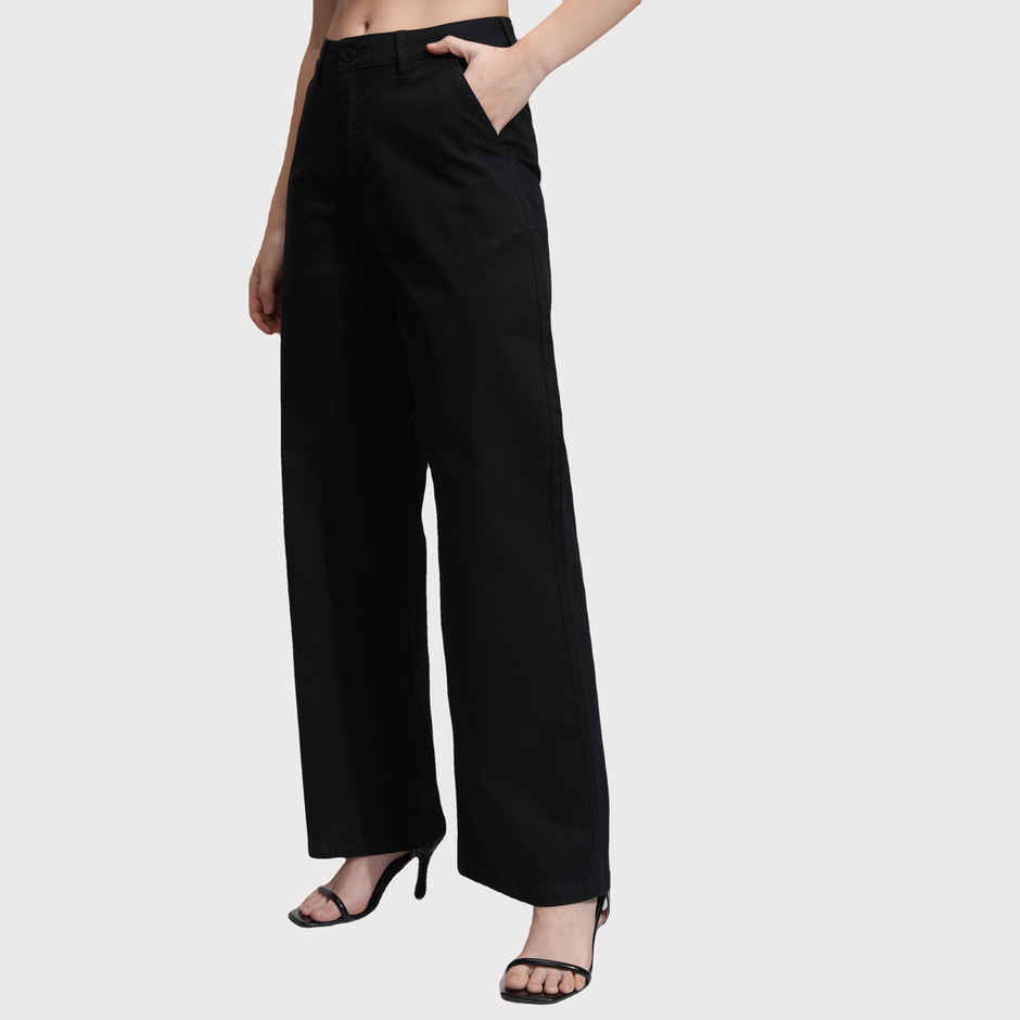 Tokyo Talkies Women's High Waist Wide Leg Trouser | Black - S