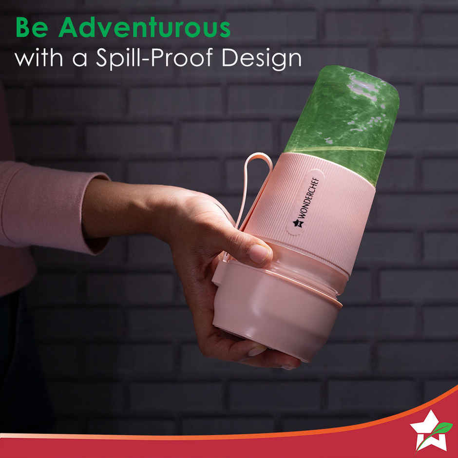 Wonderchef Nutri-Cup Portable Blender |40 Watts, 300Ml ,Usb Charging | Smoothie Maker | Ss Blades | Battery Operated Rechargeable Blender - Pink