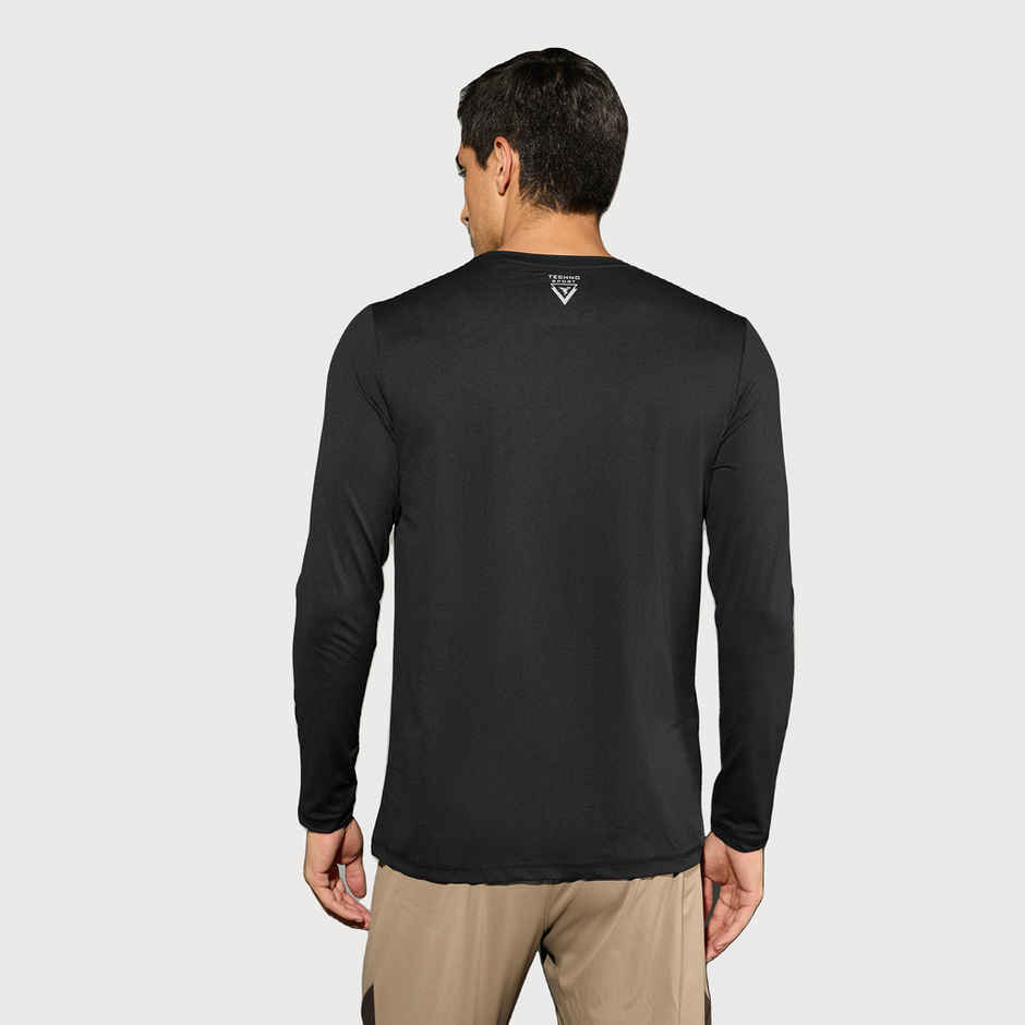 Technosport Men's Poly Solid Slim Fit Round Neck Full Sleeve Sports T-shirt | Black - 2XL