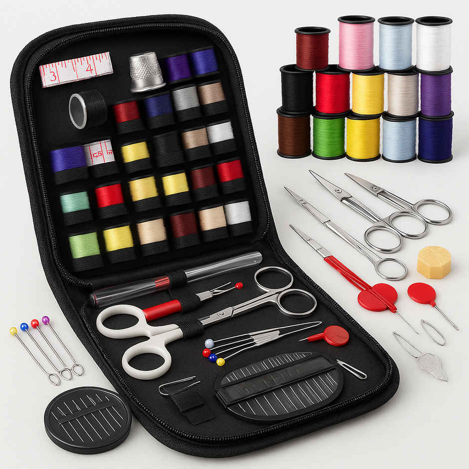 Daluci Sewing Kit Box | Portable Sewing Supplies with Thread Spools, Scissors, Needles & More