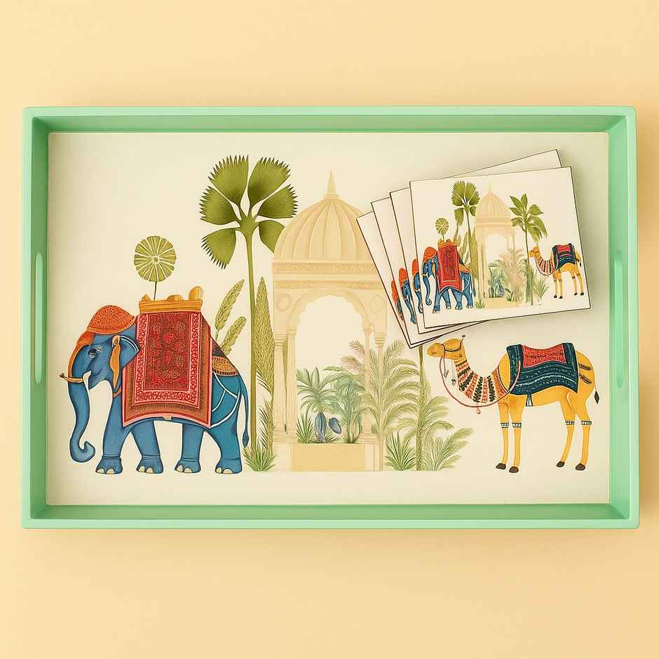 Sanjeev Kapoor By OGGN Mdf Rect. Printed Tray - 10 x 6 with Coaster