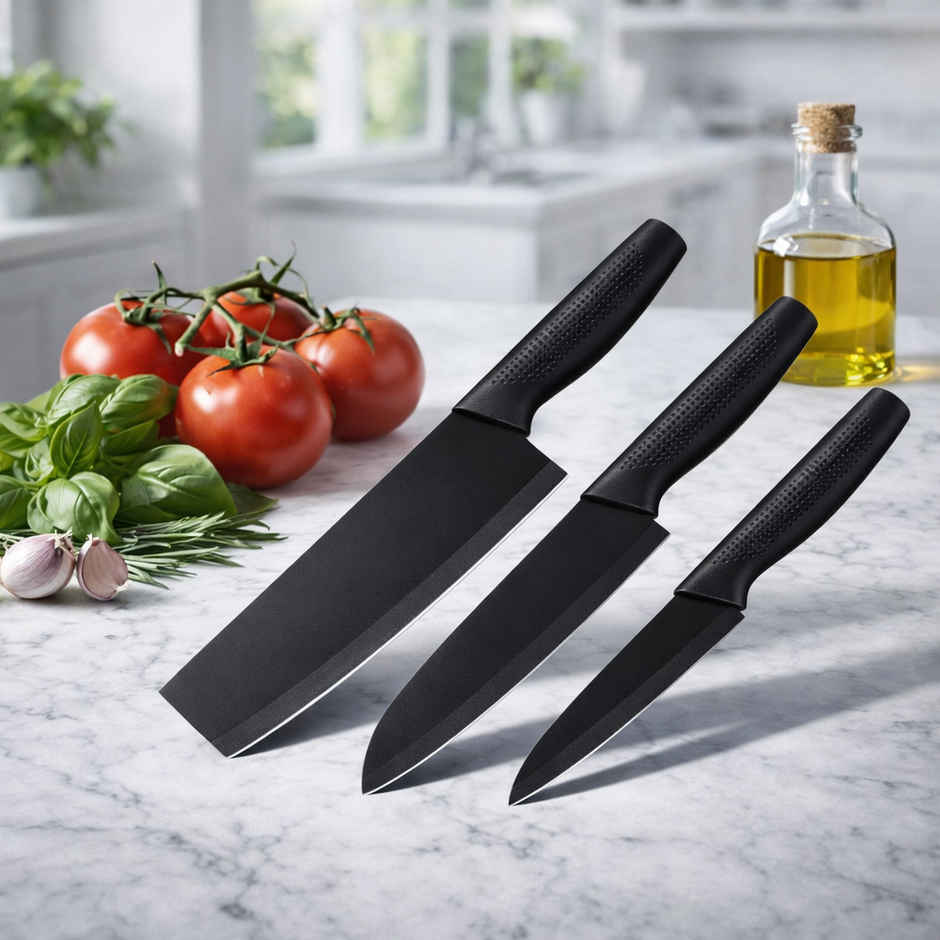 Daluci Kitchen Knife Set Stainless Steel Professional Knives with Non Slip Handle Black