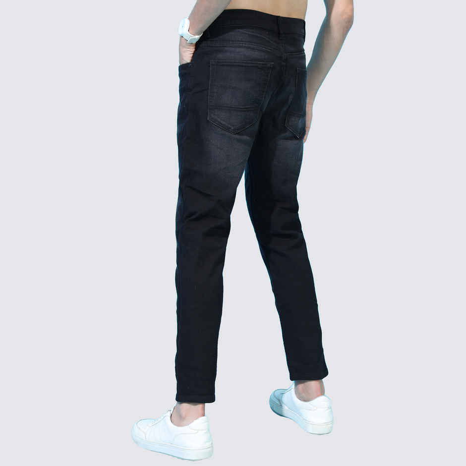Highlander Men's Tapered Fit Mid-Rise Clean Look Stretchable Jeans | Black - 32