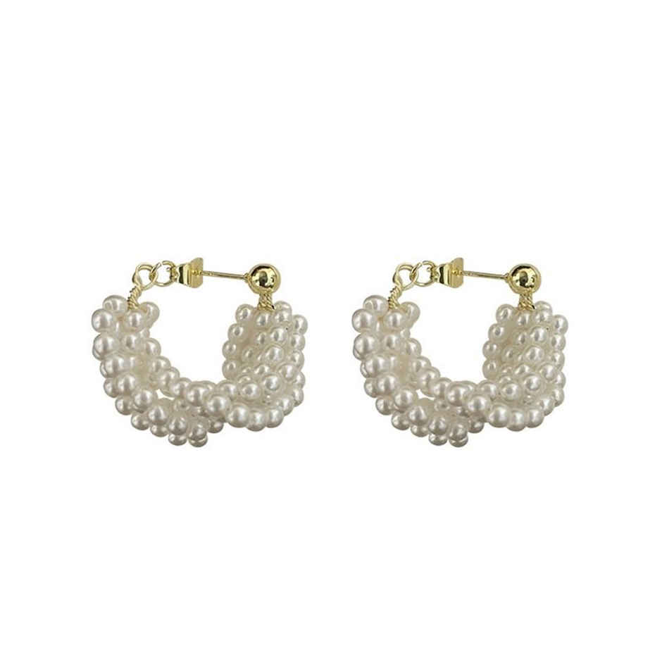 Just Lil Things Statement Clustered Pearl Hoop Earrings | jlt11768