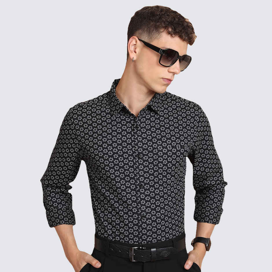 Ketch Men Printed Shirt | Slim Fit | Black | XL