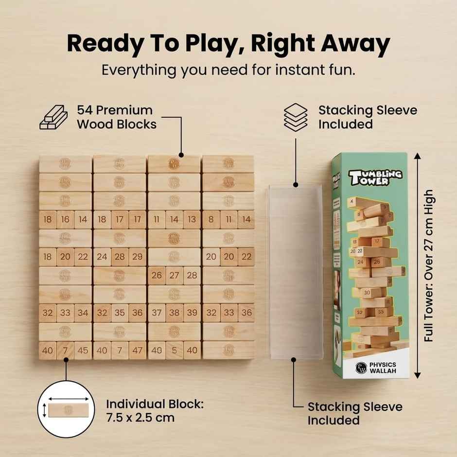 PW Curious Jr. Tumbling Tower | Strategic Block Stacking Game for Kids 6+ Years | Multicolor