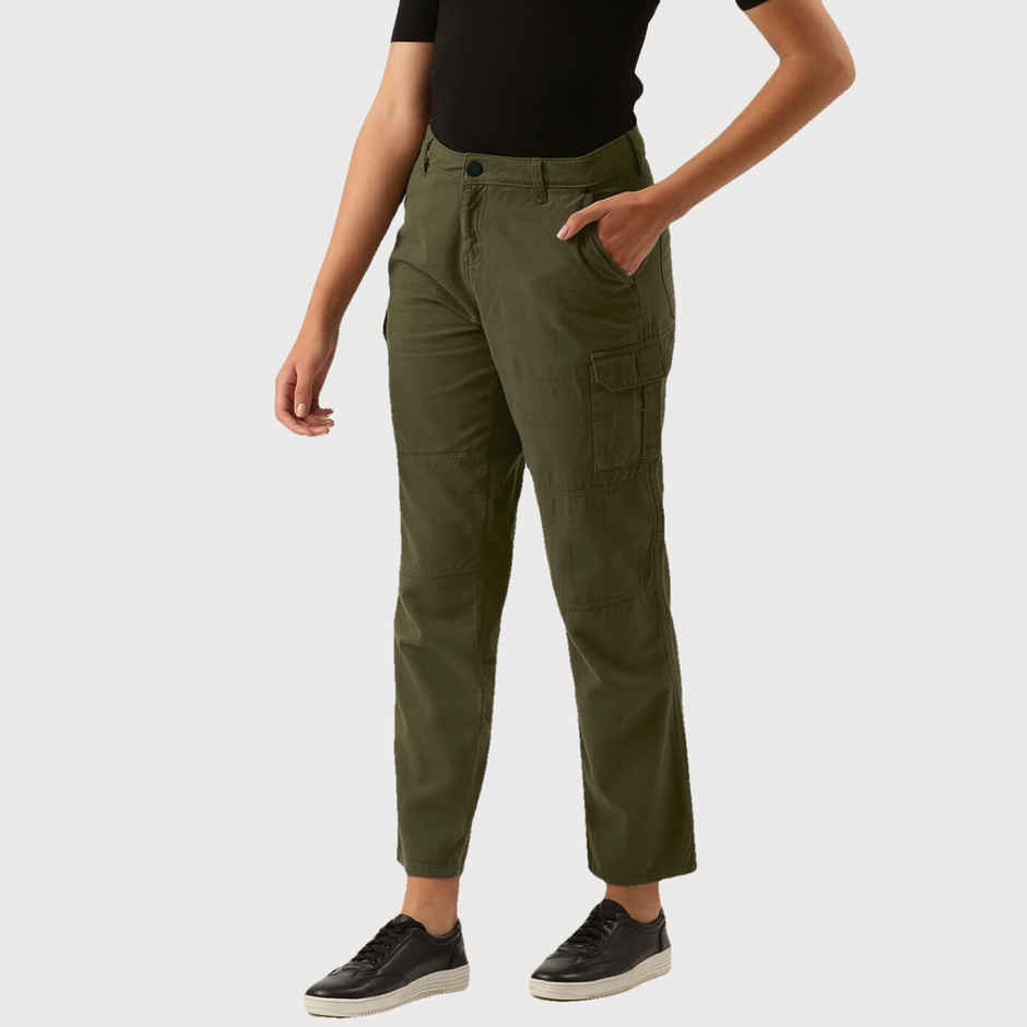 IVOC Women Forest Green Slim Cargo Trousers 32