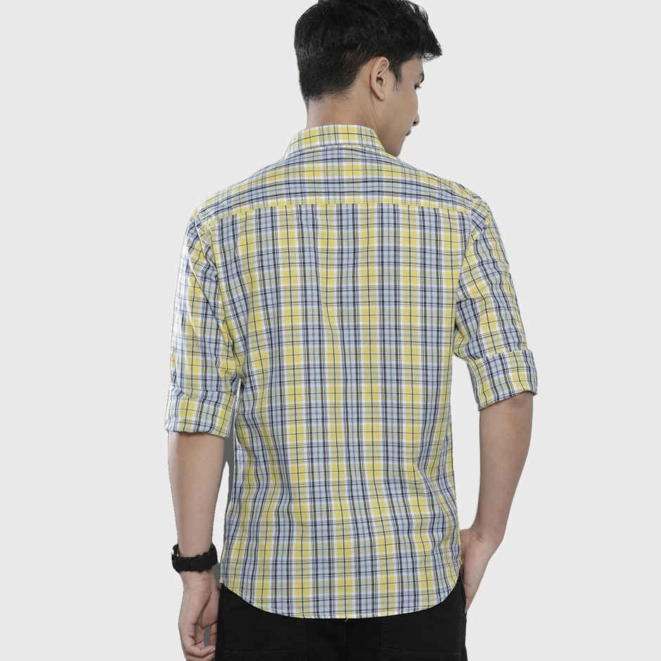 The Indian Garage Co Men's Slim Fit Checked Casual Shirt | Yellow - S