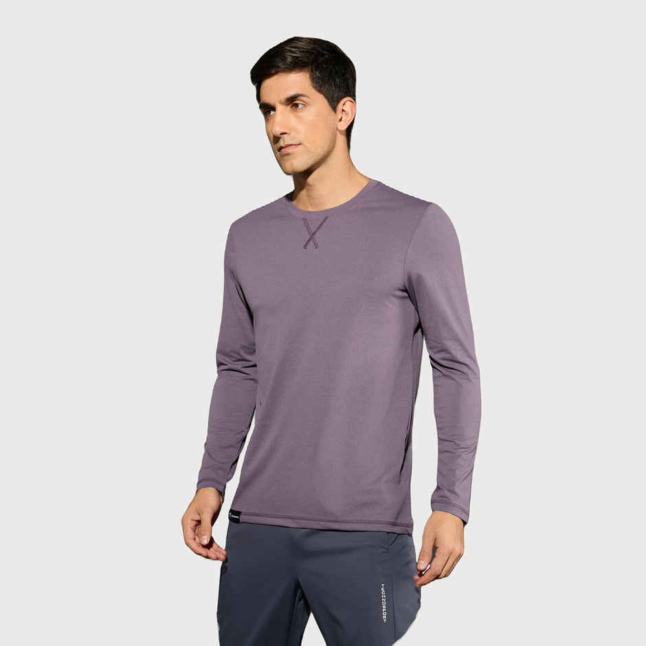 Technosport Men's Poly Solid Slim Fit Round Neck Full Sleeve Sports T-shirt | Grape Vine - S