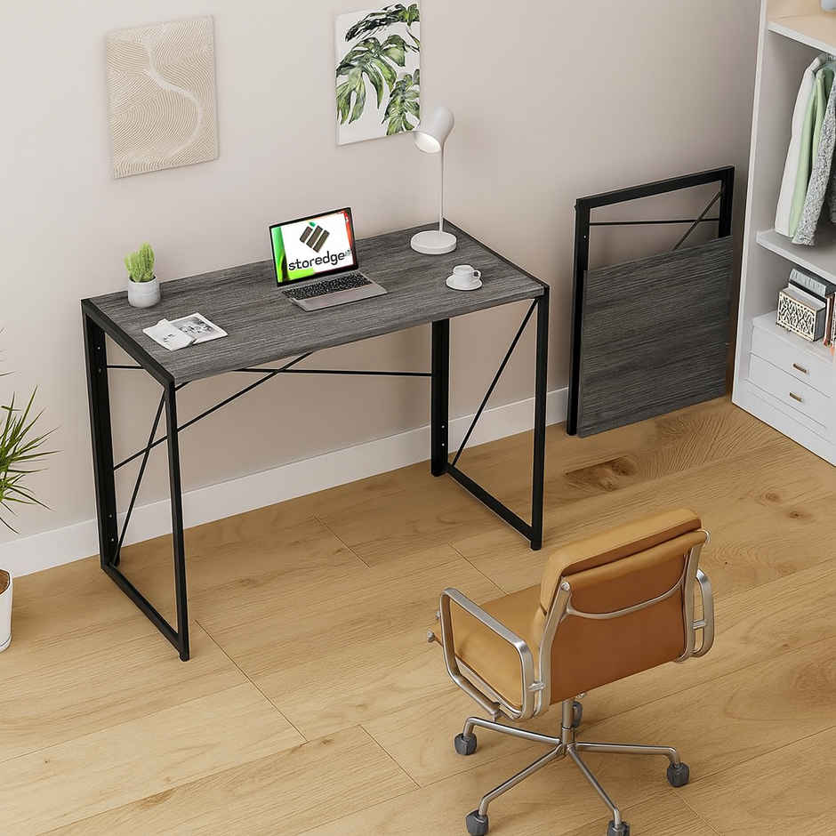Arlavya Folding Desk | 36"x19" | Engineered Wood Laptop Table | Foldable Table | Study Table | Grey