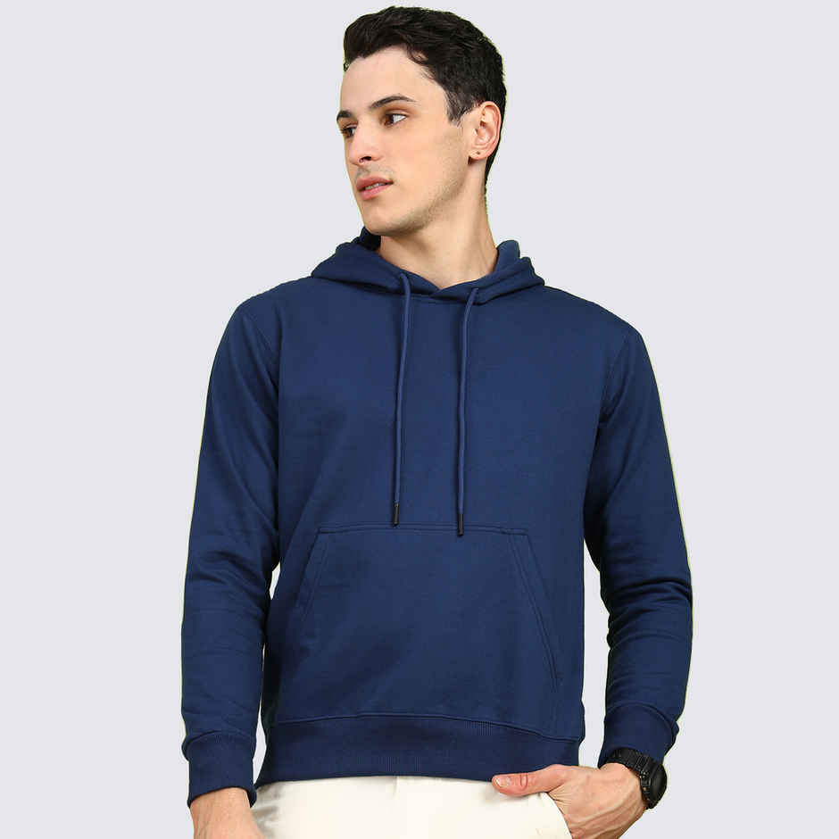 Alan Jones Clothing Men's Solid Hooded Sweatshirt | Regular Fit | Cobalt Blue - XL