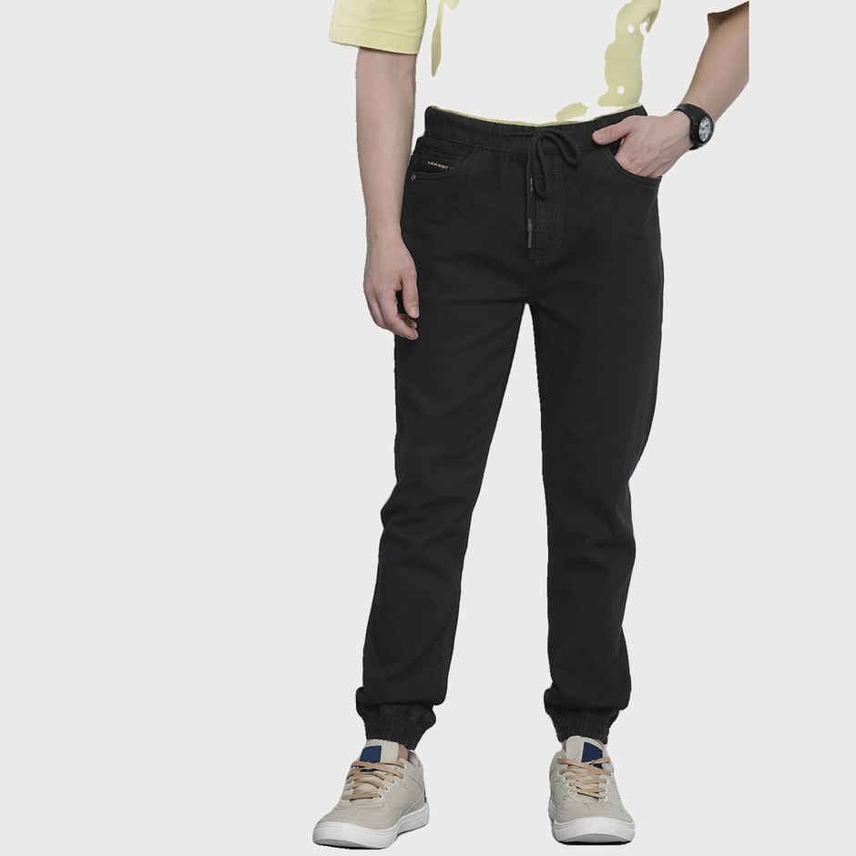 The Indian Garage Co Men's G201 Slim Fit Solid Casual Denim Jogger | Black | 32