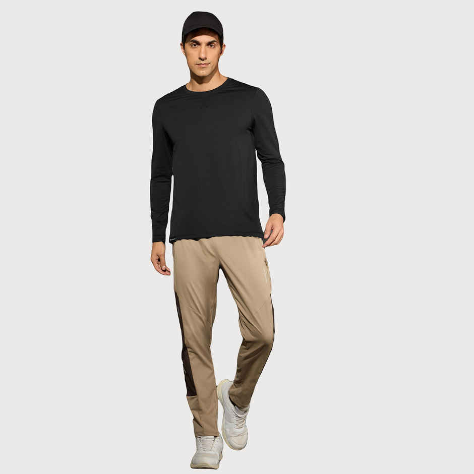 Technosport Men's Poly Solid Slim Fit Round Neck Full Sleeve Sports T-shirt | Black - M