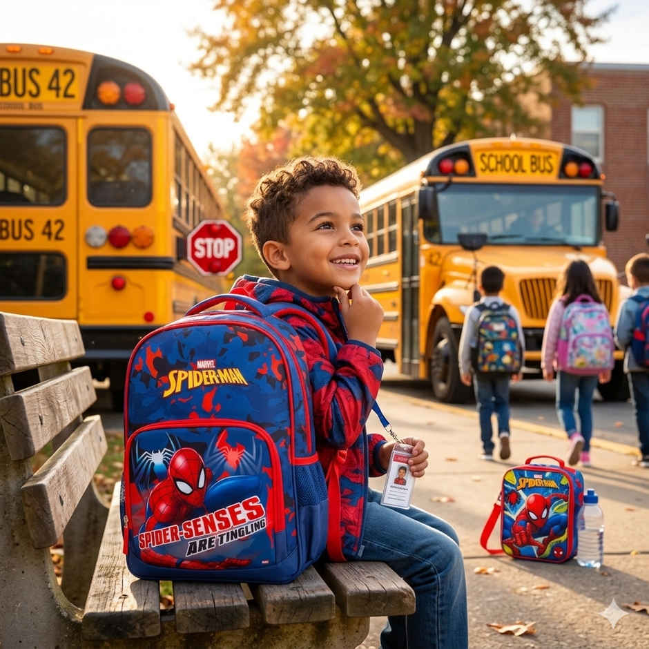 Striders Kid's Spider-Man School Bag | Red & Blue | Spacious Compartments | 14 in