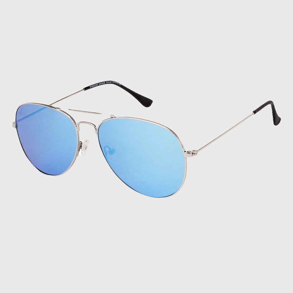 Vincent Chase By Lenskart Unisex Stainless Steel Aviator Sunglasses | Blue and Silver - M
