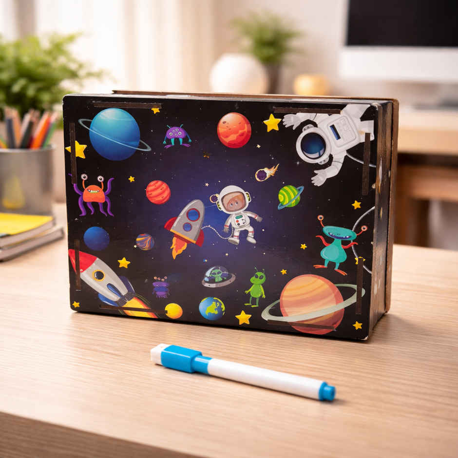 Fablue Space Theme Wooden Money Bank for Kids Black