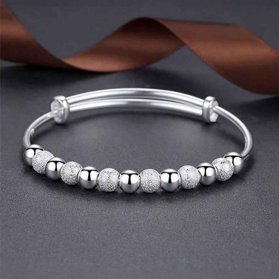 Fashion Frill Women's Bead Bracelet Silver Adjustable