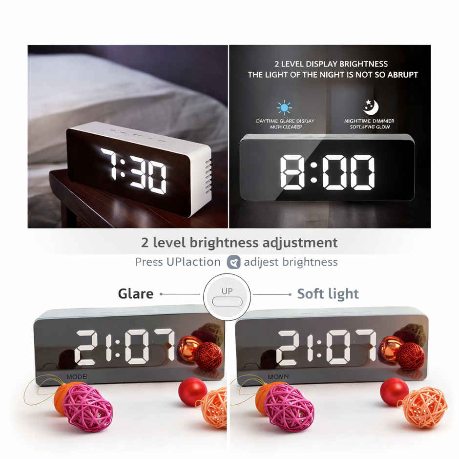 Zedak LED Mirror Digital Alarm Clock | White