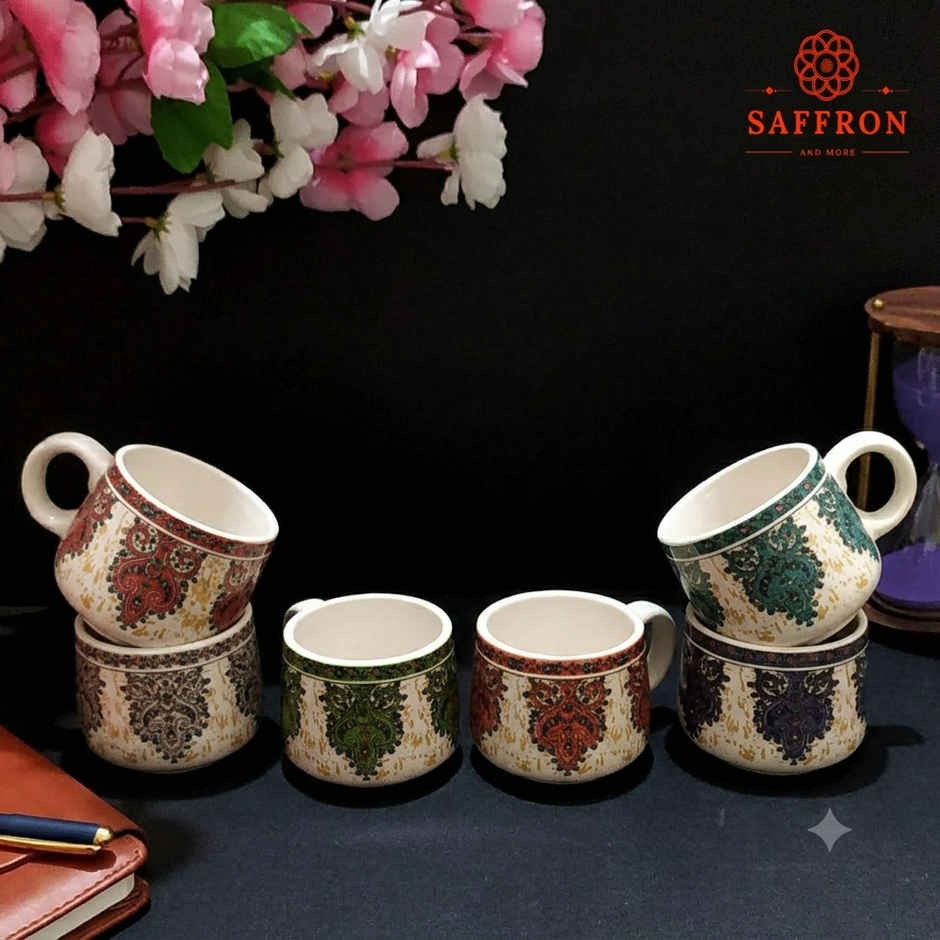 Saffron Royal Bloom Design Printed Ceramic Tea Cup