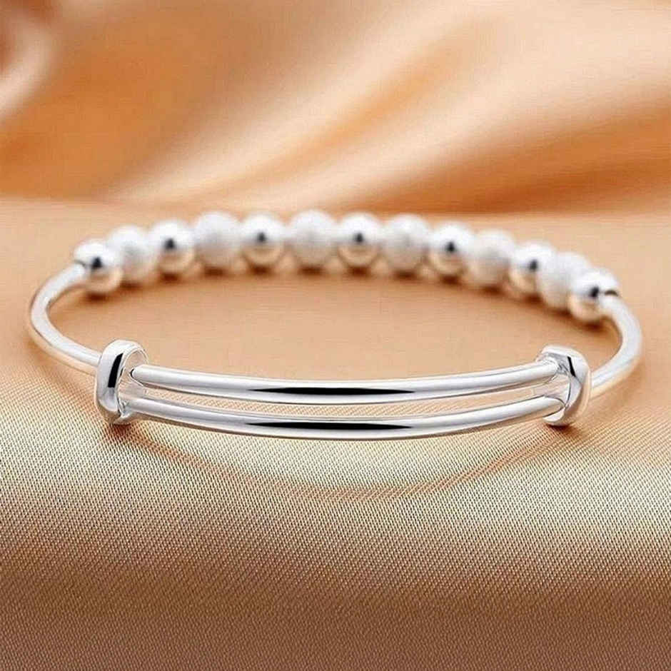 Fashion Frill Women's Bead Bracelet Silver Adjustable