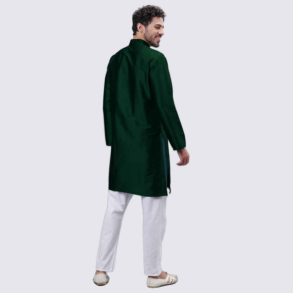 Mad Over Print Men's Silk Blended Kurta | Green - L