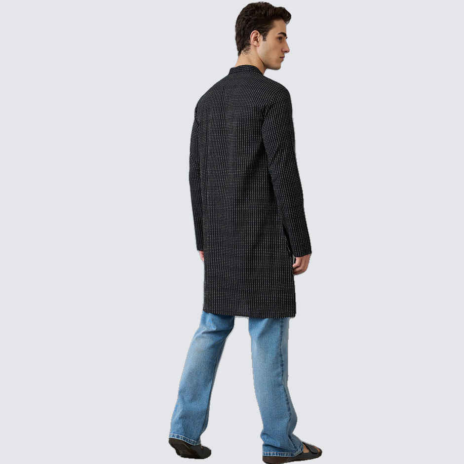 Ethnix by Raymond Men's Fit Pure Cotton Full Sleeve Folded Collar Short Kurta | Black - M