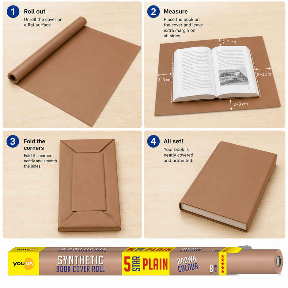 Navneet Youva Synthetic Cover Rolls Plain 5 Star 8 Meters Length X 35.5 Cm Height Brown