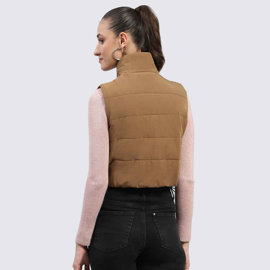 Rock.It By Monte Carlo Womens Brown Solid Mock Neck Sleeveless Jacket | 2240102633-2-36 | M