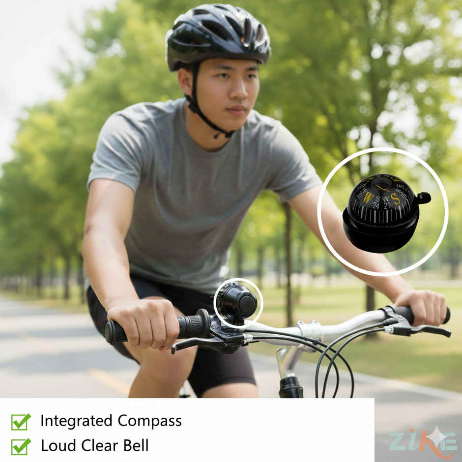 Zike Bicycle Navigation Compass And Handlebar Bell (Black)
