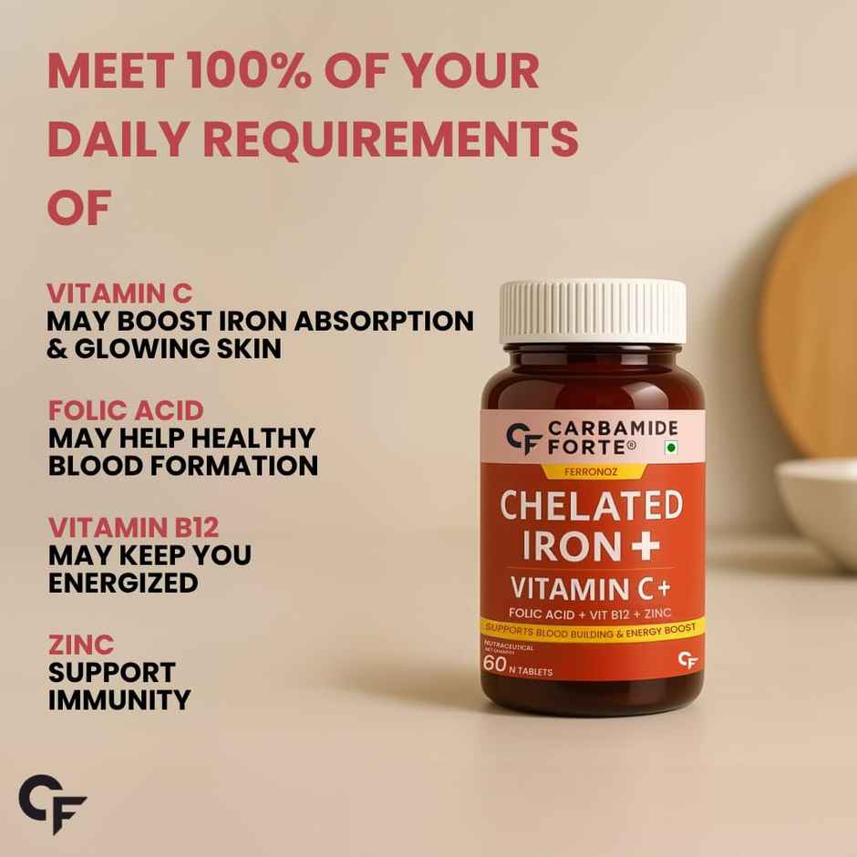 Carbamide Forte Chelated Iron Supplement for Women and Men | Folic Acid Tablets for Pregnancy