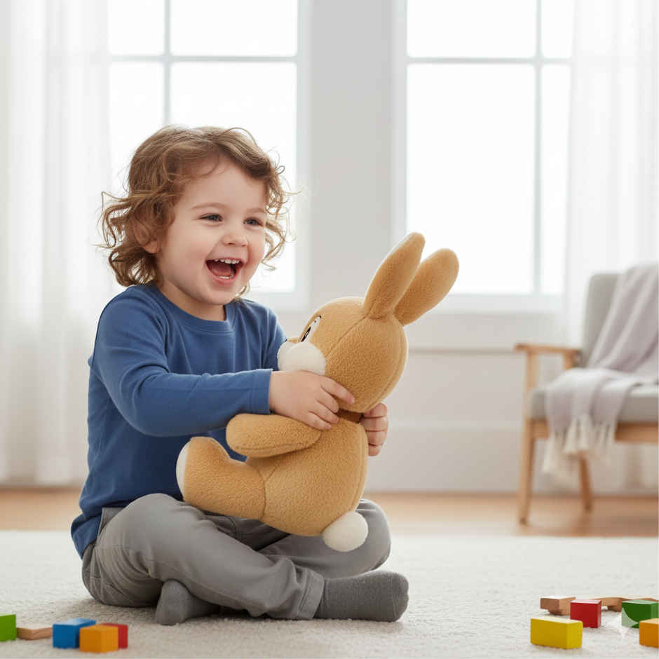 DearJoy Playful Bunny Rabbit with a Bow Soft Toy Brown 25 cm