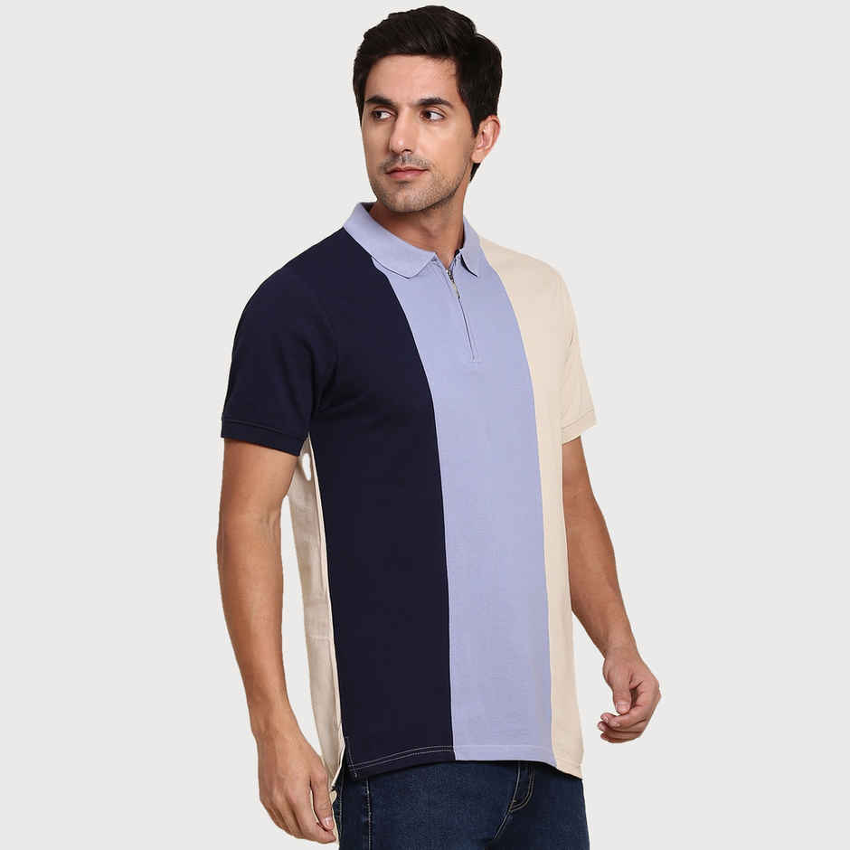 Dennis Lingo Men's Color Block Half Sleeve Polo T-shirt | Navy | S