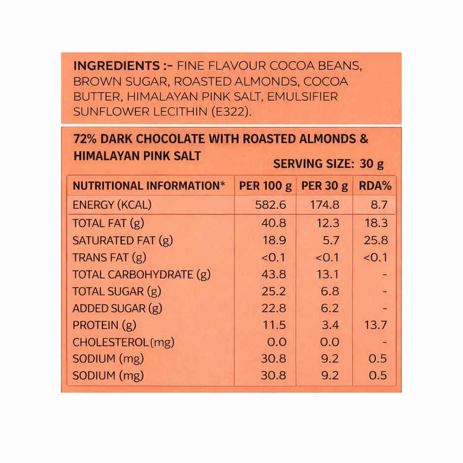 Paul And Mike 72% Dark Chocolate with Roasted Almonds & Himalayan Pink Salt