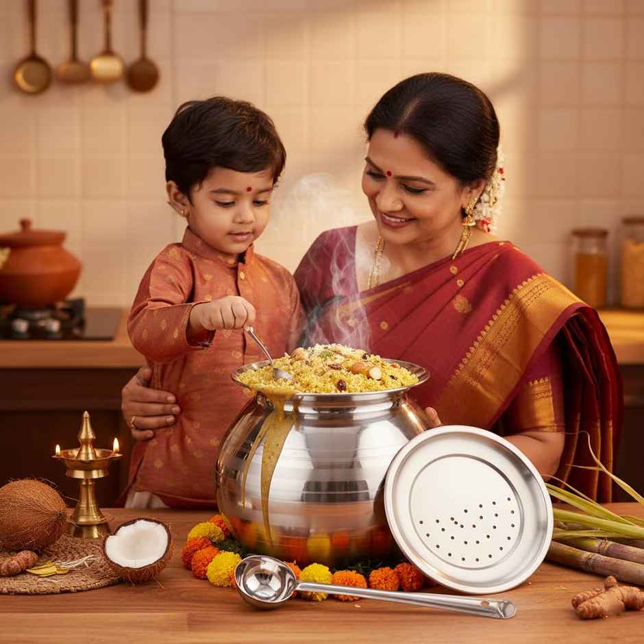 Jensons Stainless Steel Rice Pot | Rice Strainer, Pongal Pot, Gundu, Cooker | 3 L
